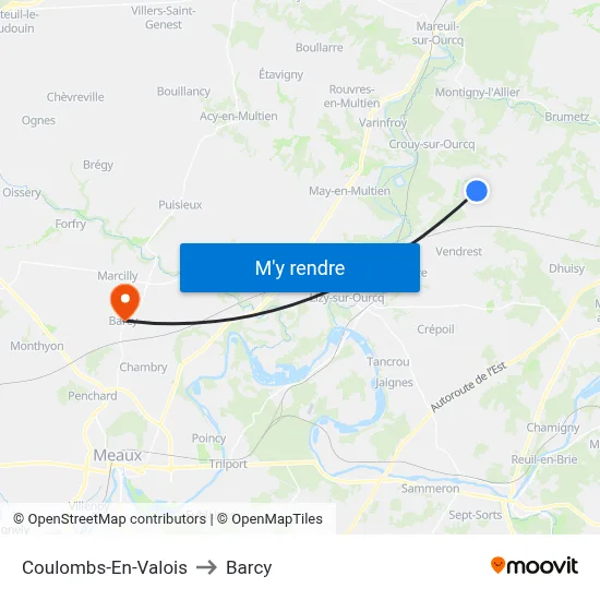 Coulombs-En-Valois to Barcy map