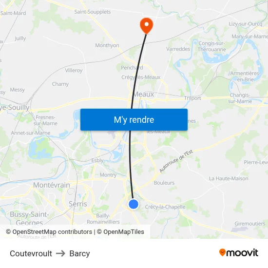 Coutevroult to Barcy map