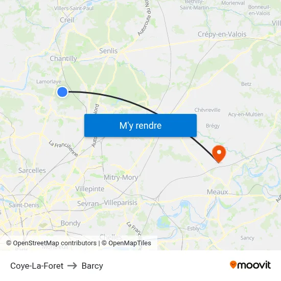 Coye-La-Foret to Barcy map