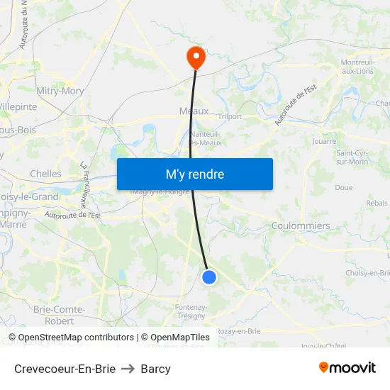 Crevecoeur-En-Brie to Barcy map