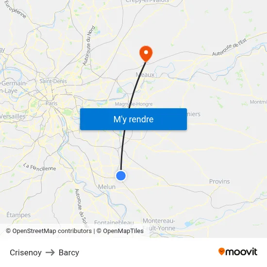 Crisenoy to Barcy map