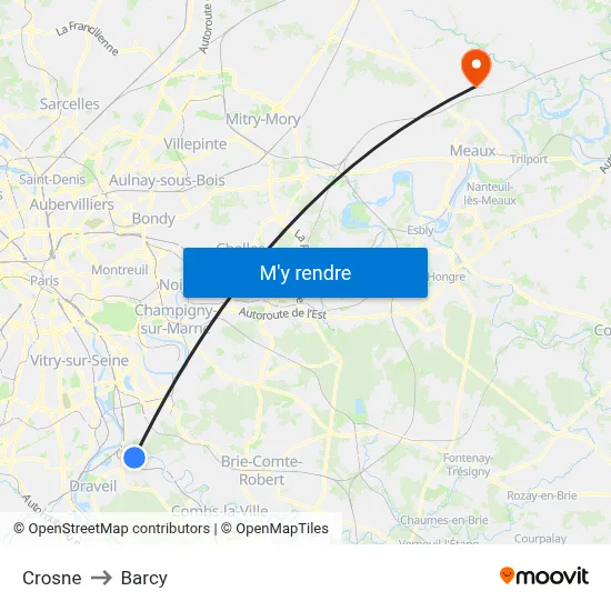 Crosne to Barcy map