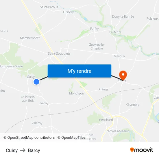 Cuisy to Barcy map