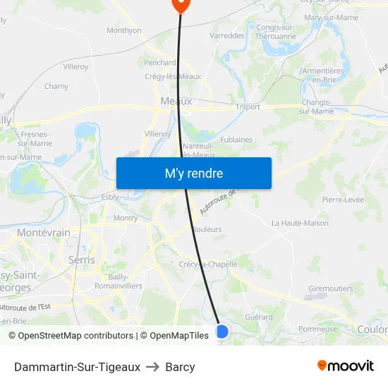 Dammartin-Sur-Tigeaux to Barcy map