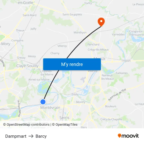Dampmart to Barcy map