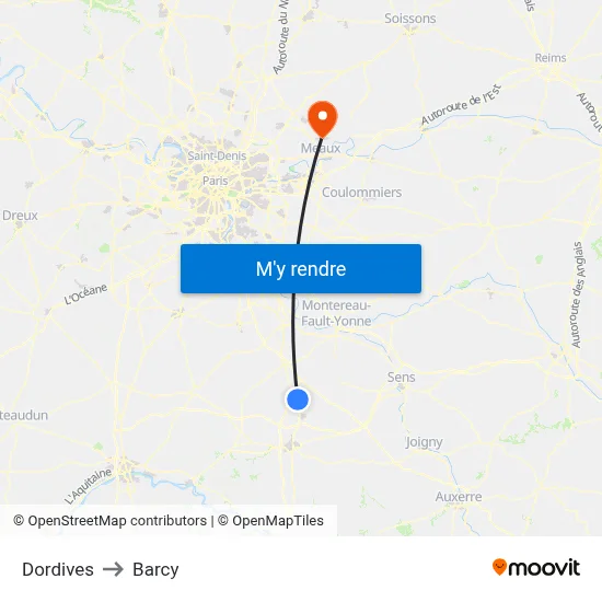 Dordives to Barcy map