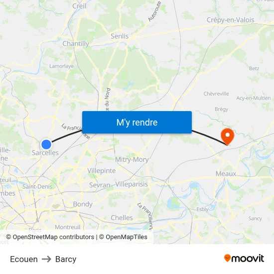 Ecouen to Barcy map