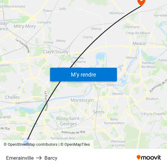 Emerainville to Barcy map