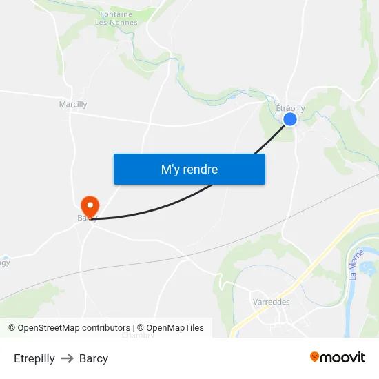 Etrepilly to Barcy map