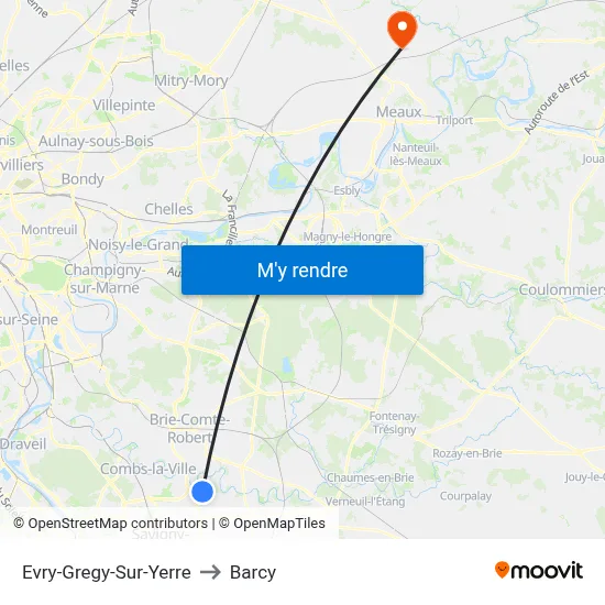 Evry-Gregy-Sur-Yerre to Barcy map