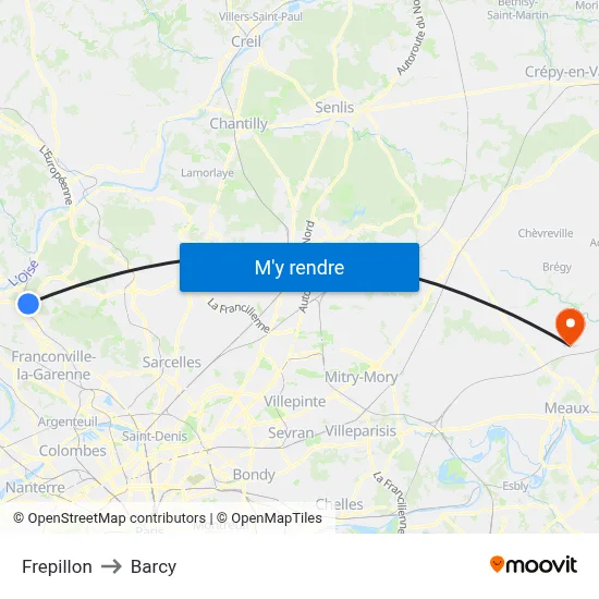 Frepillon to Barcy map