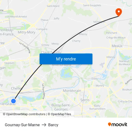 Gournay-Sur-Marne to Barcy map