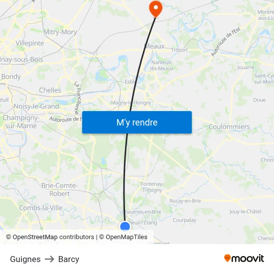 Guignes to Barcy map
