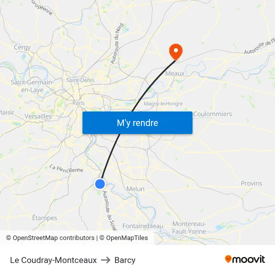 Le Coudray-Montceaux to Barcy map