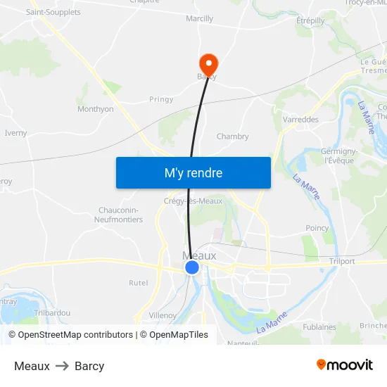 Meaux to Barcy map