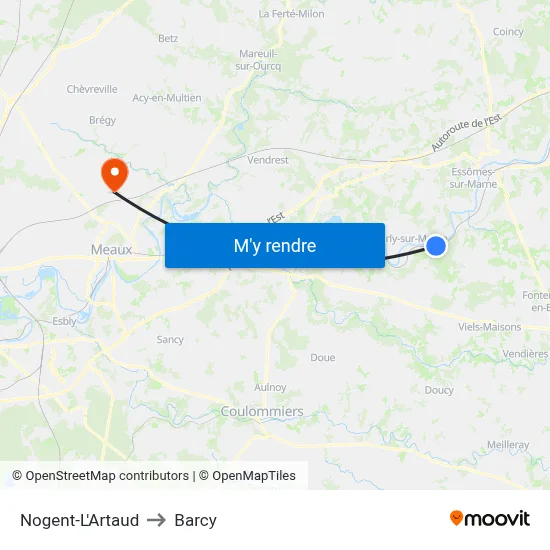 Nogent-L'Artaud to Barcy map