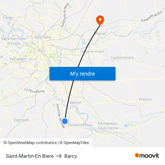 Saint-Martin-En-Biere to Barcy map