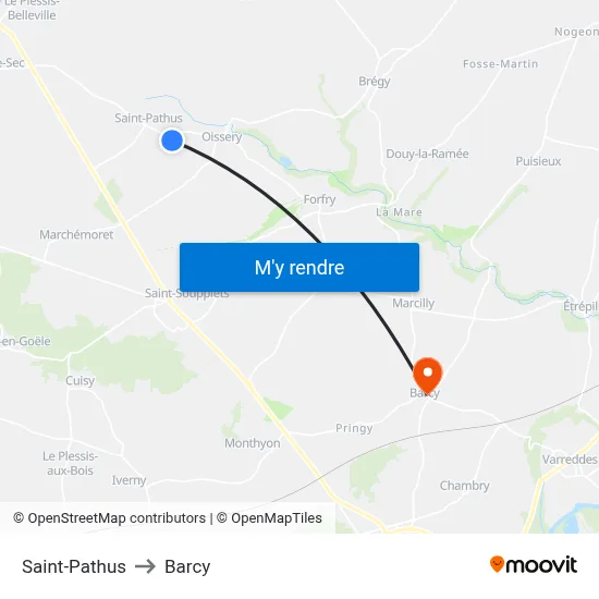 Saint-Pathus to Barcy map
