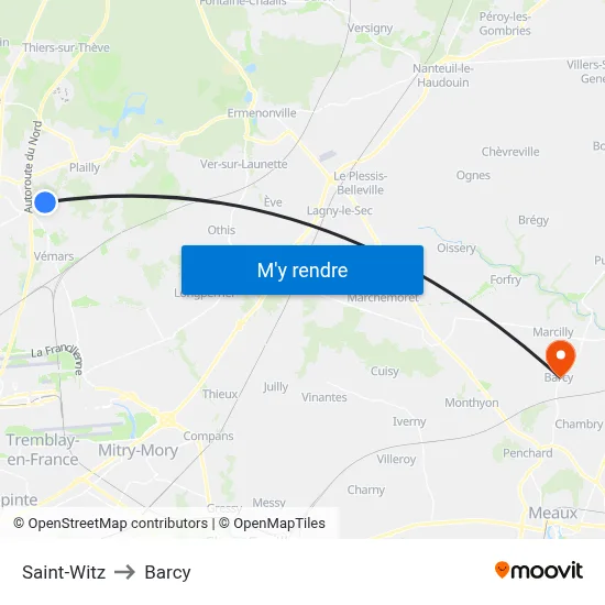 Saint-Witz to Barcy map