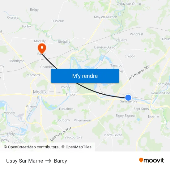 Ussy-Sur-Marne to Barcy map