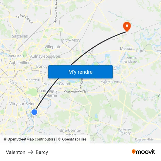 Valenton to Barcy map