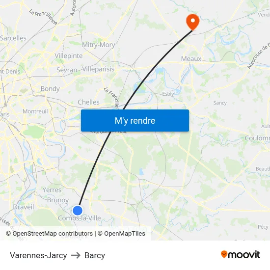 Varennes-Jarcy to Barcy map