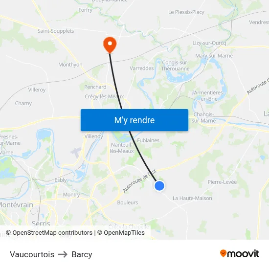 Vaucourtois to Barcy map