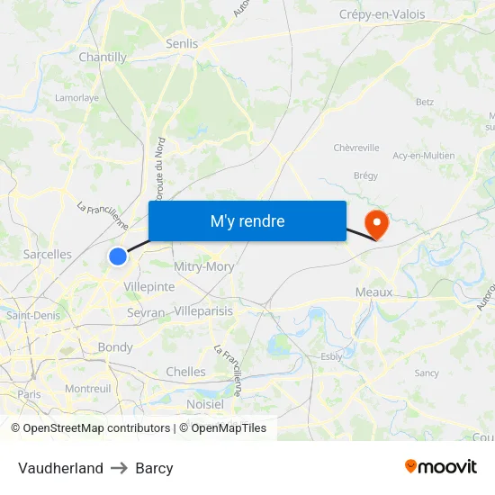 Vaudherland to Barcy map