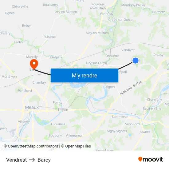Vendrest to Barcy map