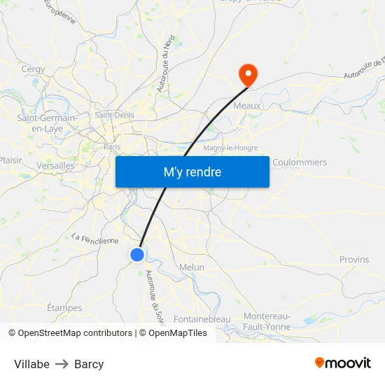 Villabe to Barcy map
