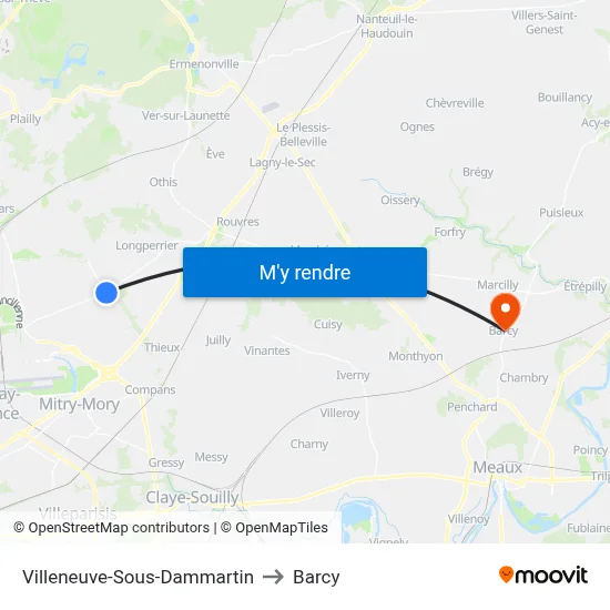 Villeneuve-Sous-Dammartin to Barcy map