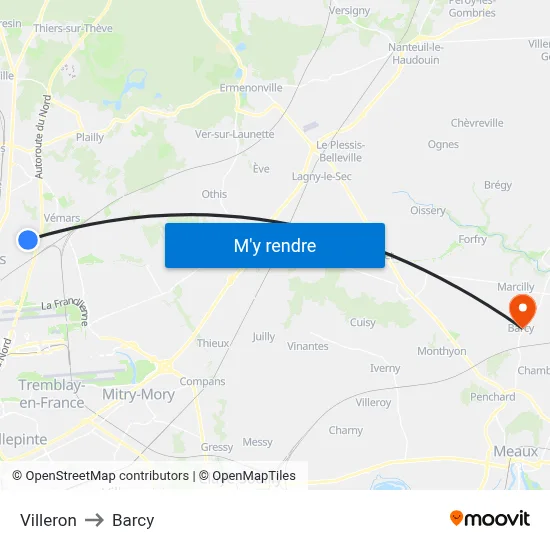 Villeron to Barcy map