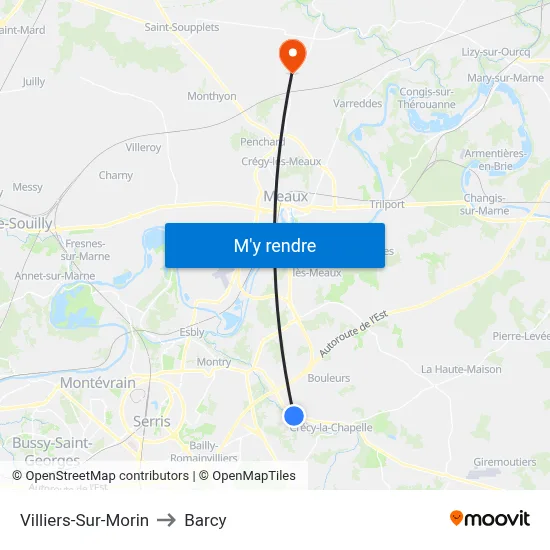 Villiers-Sur-Morin to Barcy map