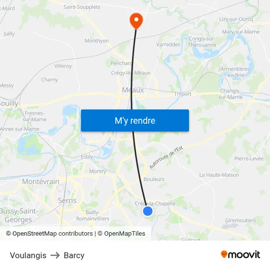 Voulangis to Barcy map