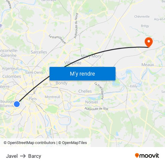 Javel to Barcy map