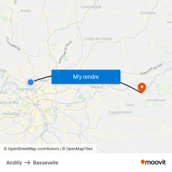 Andilly to Bassevelle map