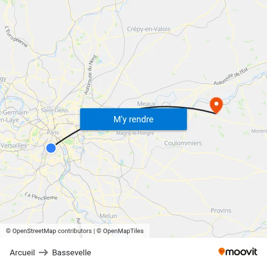 Arcueil to Bassevelle map
