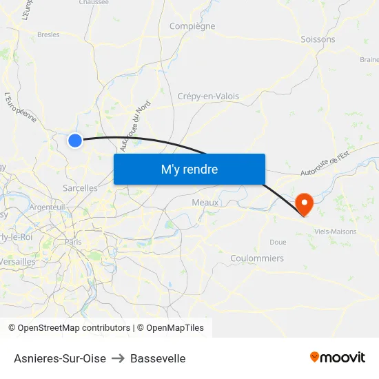 Asnieres-Sur-Oise to Bassevelle map