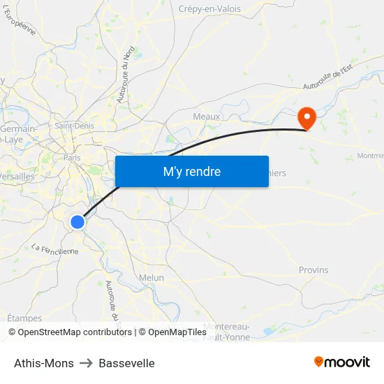 Athis-Mons to Bassevelle map