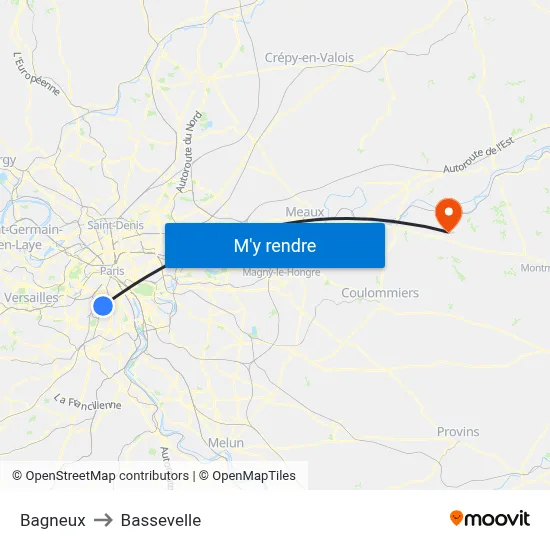 Bagneux to Bassevelle map