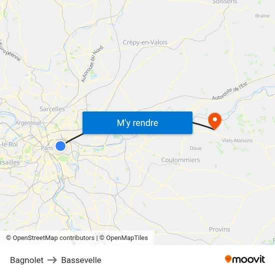 Bagnolet to Bassevelle map