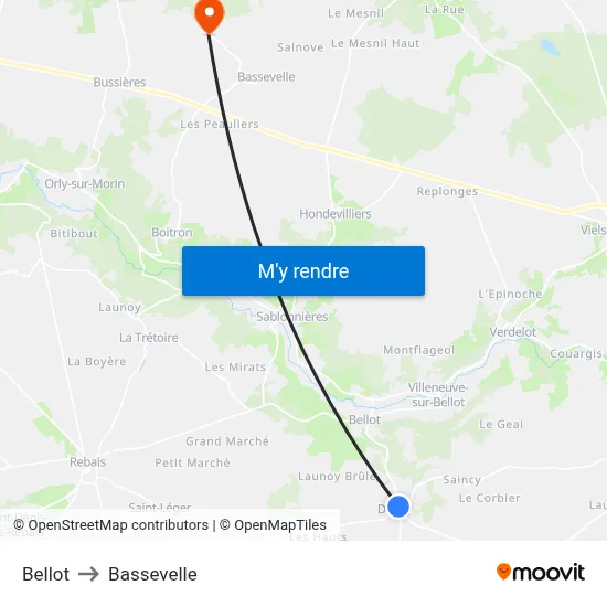 Bellot to Bassevelle map