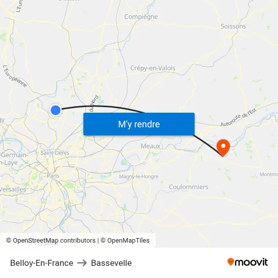 Belloy-En-France to Bassevelle map
