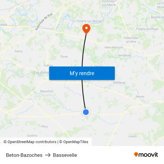 Beton-Bazoches to Bassevelle map