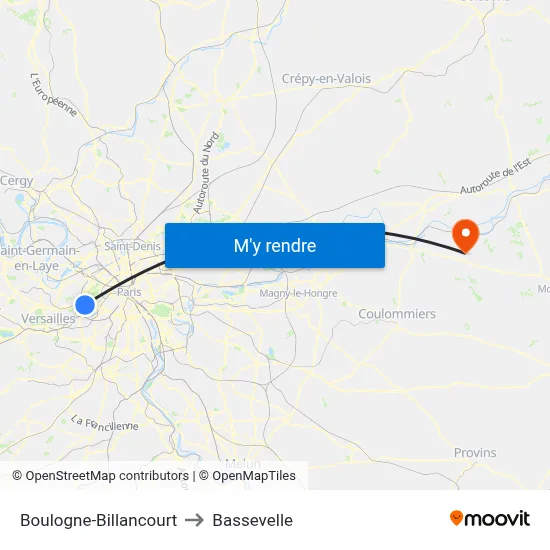 Boulogne-Billancourt to Bassevelle map