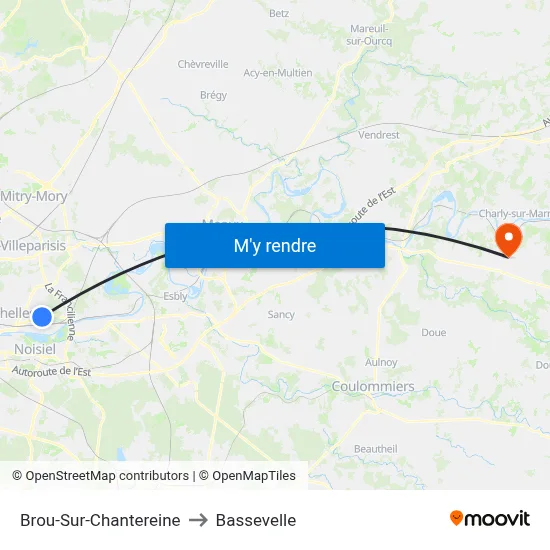 Brou-Sur-Chantereine to Bassevelle map
