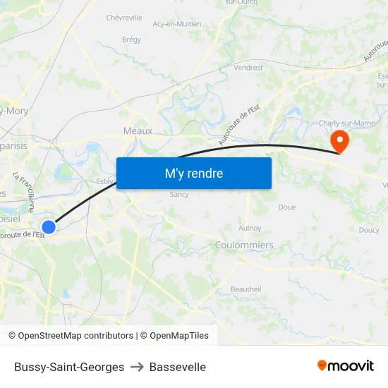 Bussy-Saint-Georges to Bassevelle map
