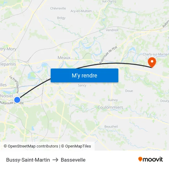 Bussy-Saint-Martin to Bassevelle map