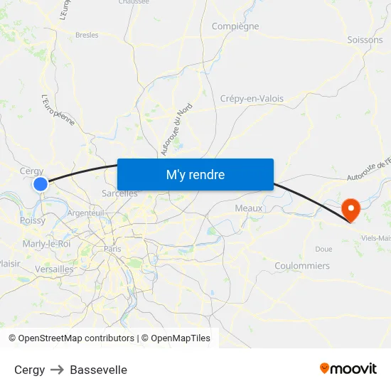 Cergy to Bassevelle map