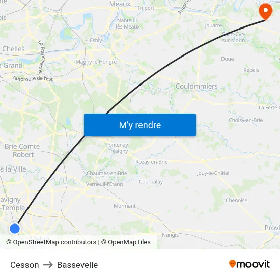 Cesson to Bassevelle map